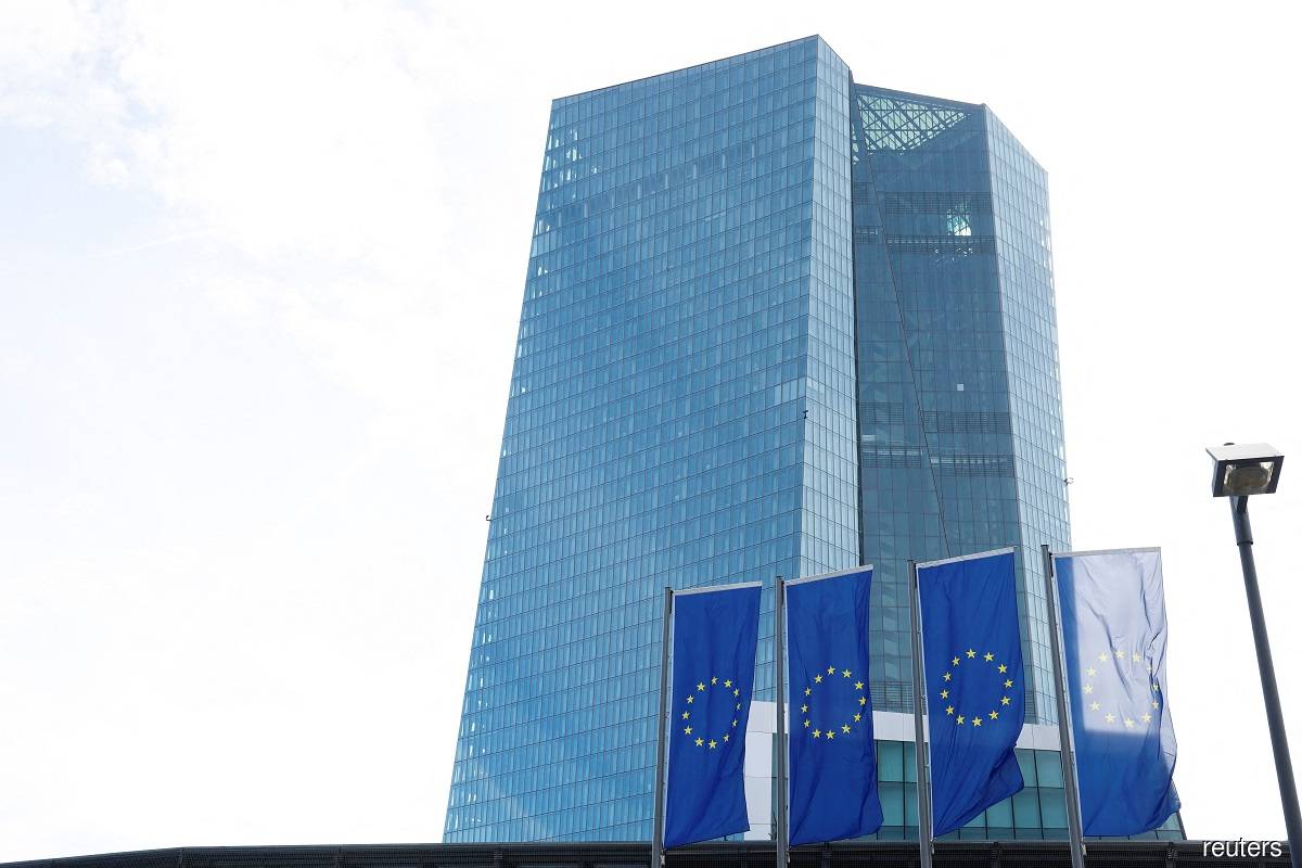 European flags flutter outside the European Central Bank (ECB) headquarters in Frankfurt March 16, 2023.  (Reuters pic)